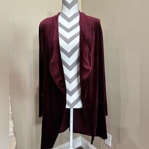 Maroon velvet cardigan with pockets, NWT!